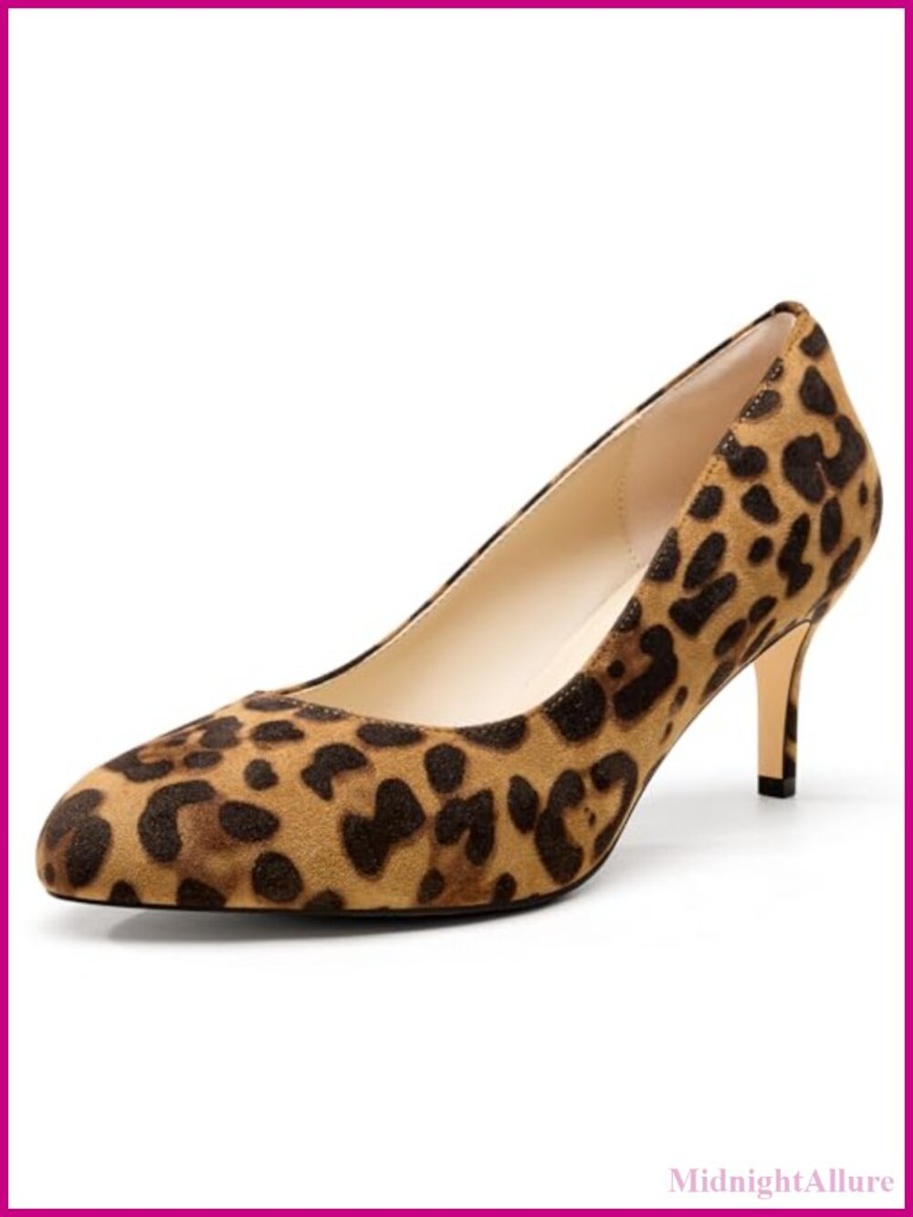 Women Round Toe Pumps Stiletto Mid Heel Slip-on Dress Shoes Office 2.5 Inch